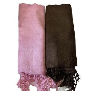 Pashmina Shawl Wrap Scarf 2 Lot Pink & Brown 100% Viscose 28" x 66" NEW